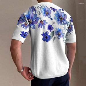 Erkek Tişörtleri Vintage Floral Baskılı İnce Gömlek Erkek İlkbahar Yaz Kısa Kollu O Boyun Sıradan Tişörtler Sokak Giyim Moda Erkek Tees Giysileri