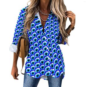 Женские блузки с здравым глазом талисман повседневная блузка амулет греческий шарм смешной график женщины с длинным рукавом свободная рубашка весна негабаритная одежда