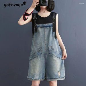 Kadınlar Kotlar Kadınlar Vintage Street Giyim Y2K Tulum Kısa Pantolon 2023 Yaz Günlük Kawaii Cepleri Denim Tulum Tulumlar Pantalones Ropa