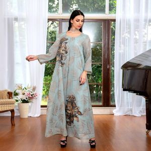 Ethnic Clothing Muslim Sequin Embroidery Jalabiya Imitation Linen Arab Dress Abayas For Women Dubai Moroccan Kaftan Saudi Party Evening