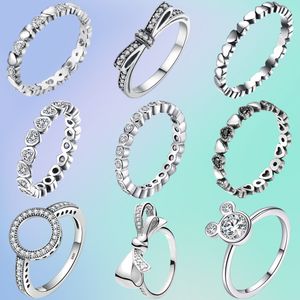 925 Sterling Silver New Fashion Dam Ring Klassisk Sparkling Love Bow Miqi Ring Lämplig för Original Pandora, en speciell present för kvinnor