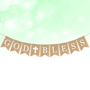 Decorative Flowers Communion Party Banner God Bless Baptism Burlap Christening Garland