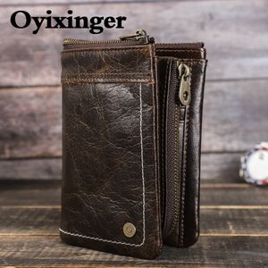 OYIXINGER c Kurze faltbare Geldbörsen aus echtem Leder für Herren, tragbare Mehrzweck-Handtasche, Vintage-Rindsleder-Kartenhalter