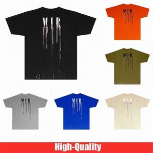 Camiseta de grife masculina t shirt edição limitada para casais roupas de rua moda verão marca respingo de tinta carta impressão manga curta camiseta masculina solta casual gola redonda97u2