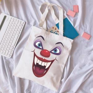 Shopping Bags Funny Clown Face Print Canvas Handbag For Men Women Simple Cute Girl Outdoor Storage Totes Cartoon Hip Hop Street Shoulder Bag