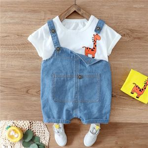 Completi di abbigliamento Estate Neonate Ragazzi Bambini Cartone animato Giraffa Maglietta a maniche corte Pantaloncini di jeans Abbigliamento per bambini Abiti per neonati