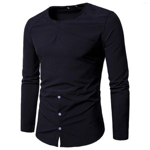 Camisas casuais masculinas 2023 verão slim personalidade alfaiataria moda manga comprida gola redonda camiseta masculina grande alta