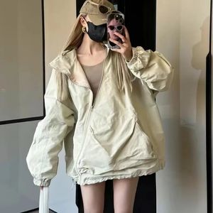Damen Jacken HOUZHOU Harajuku Stil Jacke Koreanische Mode Streetwear Oversize Reißverschluss Mit Kapuze Vintage Y2k Windschutz Casual Mantel 230707