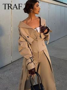 Hosen Trafza Frauen Khaki Hosenanzug Solide Elegante Gürtel Langarm Crop Jacke + Hohe Taille Zipper Fly Hosen Sets 2023 Chic Streetwear