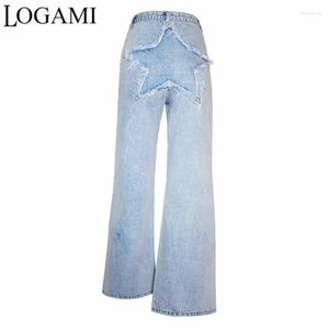 Jeans feminino LOGAMI Baggy 2023 primavera verão calça jeans de perna larga mulher cintura alta streetwear