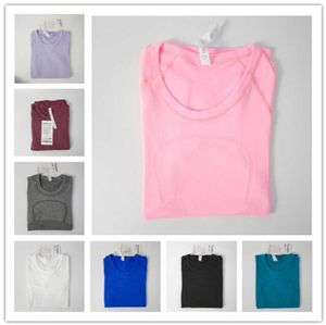 22 23 Yoga Giysileri Lu-088 Kadın T-Shirts Kadın T-Shirt Yüksek Elastik Nefes Alabilir Koşu Üst Hızlı Kurutma Kısa Kısa Kollu Spor Sabah Giyim LU İyi Tasarım 79es