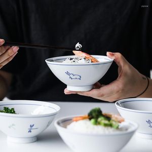 Miski japońska ceramiczna miska do ryżu gospodarstwo domowe na obiad porcelana domowa prosta pojedyncza mała kreskówka pojemnik na owsiankę