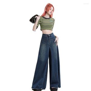 Damjeans 2023 Byxor Sommar Retro Design Sense Rak Cylinder Lös och bekväm Ser tunn ut