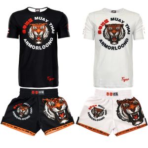 Erkek Şort Tiger Muay Thai Dövüş Gömlekleri Spor Erkekler ve Kadınlar MMA Kısa Kollu Şort Fitness Gym Set Boks Boks Sandıkları Özelleştirilmiş 230707