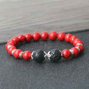 Strand czerwona linia lawa bransoletka z paciorkami kobiety mężczyźni kwiat Spacer bransoletki łańcuch Vintage modlitwa uzdrowienie Pulsera biżuteria prezent dla przyjaciela