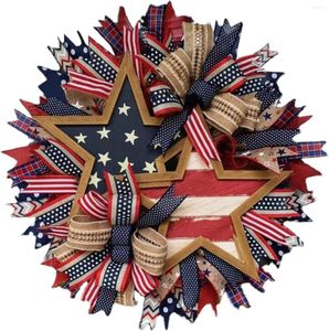 Decorative Flowers Independence Day Wreath | 4th Of July Wreaths For Front Door Outside 16in Patriotic Decorations Red White Blue Ribbon