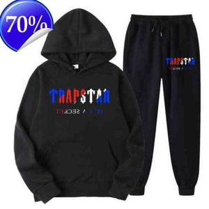 Трепный костюм TRAPSTAR Бренд Печатная спортивная одежда Мужские футболки 16 цветов теплые две части складывают брюки для толстовки с капюшоном.