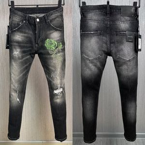 Schwarze Vintage Moto Slim Biker-Jeans für Herren, lässige Stretch-Denim-Hose, Übergröße 38