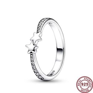 Ringar 925 Sterling Silver New Fashion Women's Ring Silver Meteor Shining Cross Wishing Bone Petal Exempel Ring Lämplig för original PA