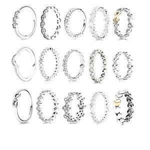 925 Sterling Silber New Fashion Damenring Halbmondperlenring, Blumenknotenring, Overlay-Ring, geeignet für Original Pandora, ein besonderes Geschenk für Frauen