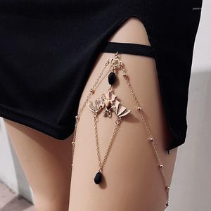 Anklets Famale Jewels Accessories Bat Pendant Black Crystal Leg Chain Elastic Ring Girly Girl Thigh