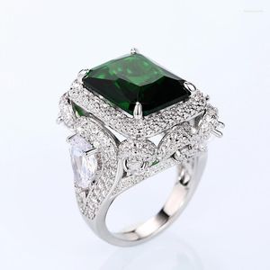 Anillos de boda de Zirconia cúbica verde Noble para mujer, diseño moderno de lujo, regalos de joyería para fiesta de aniversario para mujer