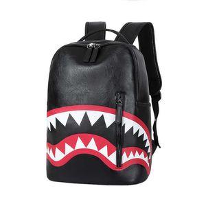 Designer Shark Pattern Ryggsäck Reseväska Mode Rutig ryggsäck Bag Stor kapacitet Street Trend Shark Bag