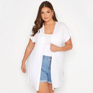 Suéteres plus size manga curta verão casual cardigan feminino fendas laterais solto oversize quimono branco plus size roupas para mulher 7xl 8xl