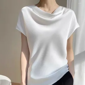 Women's Blouses Short Sleeve Women Satin Blouse Summer Tops 2023 Fashion Clothing White Loose Silk Shirt Female Casual Elegant 27365