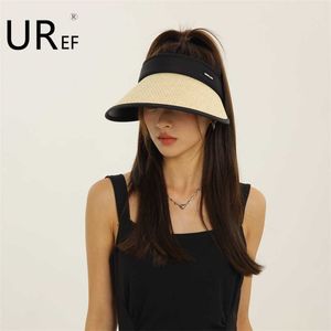 Ball Caps UR EF hollow top sun hat women's straw hat UV resistant summer sun hat women's 2023 new Sun hat