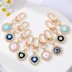 Creative Diamond Set Blue Evil Eye Keychain Pendant Love Alloy Sun Car Bag Devil's Eye Keychains Jewelry Gift In Bulk