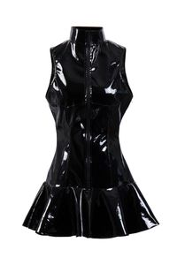 T-Shirt Womens Ladies Wetlook Dress Shiny Vinyl Leather Rave Costumes Zipper Sexy Clubwear Party Dresses Bodycon Mini Dress Vestido