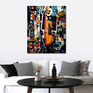 Abstract Cityscape Art on Canvas Birth of Viola Bom Menage Souza Cardoso Painting Handmade for Dining Room