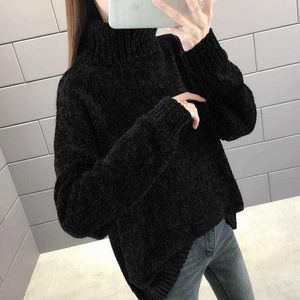 Cardigans Chenille Turtleeck Sweater Kobiety jesień i zima 2023 Moda Nowy luźny kolor Kolor Długotleeved Pullover Top