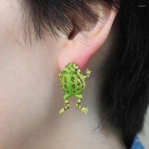 Saplama küpeler yeşil kurbağa dişi kişiselleştirilmiş sevimli hayvan kulaklıklar kulak delikleri olmayan kadın takılar