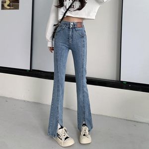 Damjeans N5116 Hög midja Slim Slit Byxor med vida ben