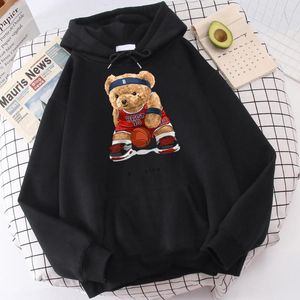 Felpe con cappuccio da uomo No 14 Teddy Bear Basketball Athletic Mens Felpa morbida retrò Divertente O-Collo Top Novità Felpa con cappuccio oversize per uomo