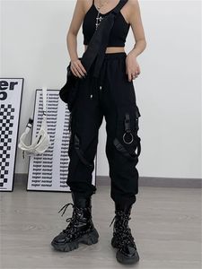 Kadın Pantolon Capris Deeptown Y2K Techwear Siyah Kargo Kadınları Goth Punk Street Giyim Şerit Pantolonlar Büyük Boy Harajuku Hip Hop Taktik Pantalonlar 230707