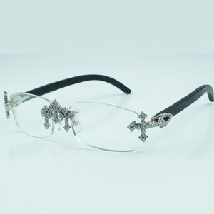 Cross Diamond Glasses Frames 3524012 med naturliga svarta träpinnar och 56 mm klar lins