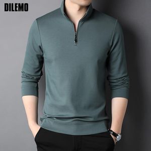 Cardigans Top Grade 2023 New Fashion Brand Zipper Polo Shirt Men Casual Plain Korean Solid Color Long Sleeve Tops Mens Clothing