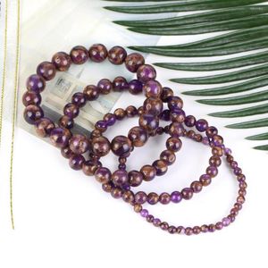 Strand Natural Purple Cloisonnes Каменные браслет бусинки подарки для мужчин для мужчин Магнитная защита здоровья Женщины Эластичная нить 6 8 10 мм
