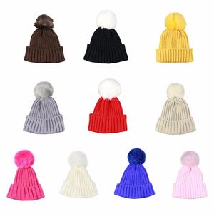 New type wool ball knitted hat for boys and girls beanie childrens ball knitted acrylic winter thick wool thread pullover thick needle thread caps ba055 E23