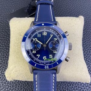 ITF Timingfunktion F388B Movement Titanium Watch Case Diameter 42,5 mm Vintage Blue Leather Strap Ceramic Bezel Sapphire Crystal