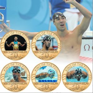 Arts and Crafts Popular Commemorative coin of swimming champion Collect gift plating commemorative medallion Metal craft souvenir