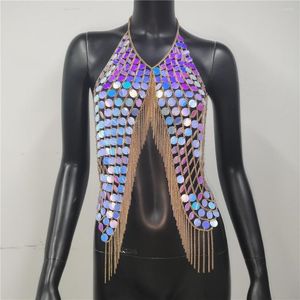 Women's Tanks Glitter Sequins Music Summer Crop Top Tassel Chain Streetwear Y2K Tank Tops Sexy Backless Rave Party Club Camisoles