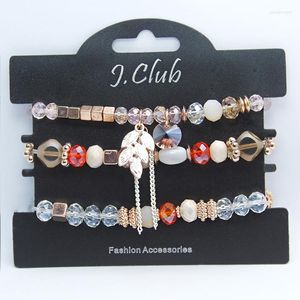 Charm Bracelets 3 pçs/set Fashion Crystal Beads Bangles For Women Rose Gold Color Leaf Cham Bracelet Femme Wedding Party Jewelry Gift
