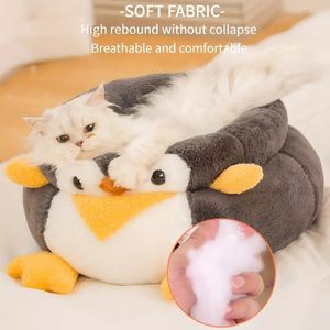 Pinguim de pelúcia fofo em forma de pato ninho de gato quatro estações universal destacável e lavável tapete de dormir cama para animais de estimação para gatos internos