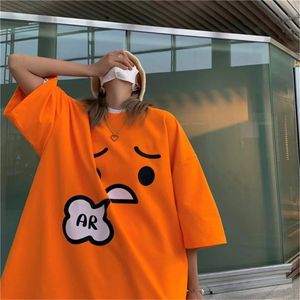 Blazer Nette Baumwolle T-shirt Streetwear Übergroßen Cartoon T Hemd Lustige High Street Orange Tops Casual Gothic Haruku Lose T-shirt Weibliche