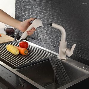 Kitchen Faucets Pull-out Faucet Stainless Steel Quartz Stone Sink Oatmeal White Vegetable Basin Swivel