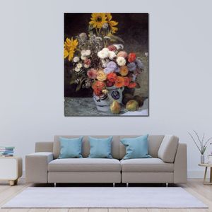 Impressionistische Leinwandkunst, gemischte Blumen im Tontopf, Gemälde von Pierre Auguste Renoir, handgefertigtes Kunstwerk für die Hotellobby